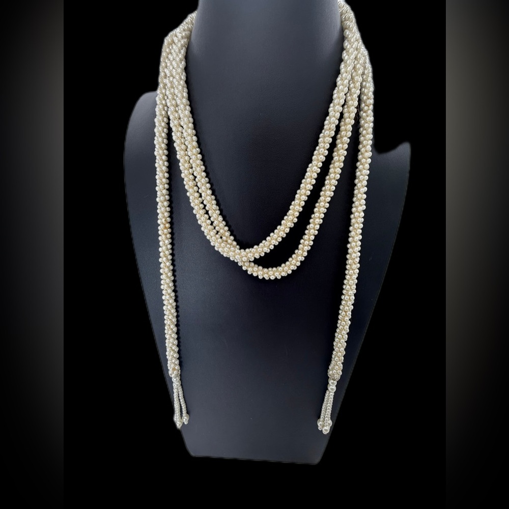 Vintage Faux Pearl Rope Necklace Extra Long Sautoir 70” Rope Wrap Necklace Gift